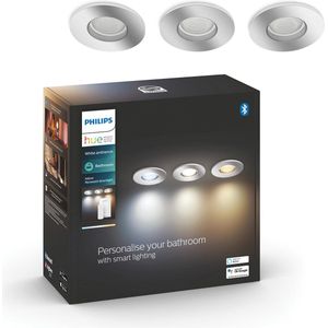 Philips Hue Adore recessed Inbouwspot Badkamer - White Ambiance - GU10 - Chroom - 3 x 5W - Bluetooth - incl. Dimmer Switch