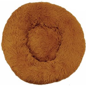 KUSSIES® Kussen 120 Cm Met Wasbare Hoes - Cognac Bruin - Hondenkussen Speelkussen Kind - Donut Zitzak Ronde Hondenmand Dierenkussen Harige Bruine