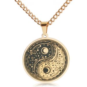 Yin Yang Ketting Goudkleurig - Spirituele Talisman / Medalion Cadeau - Talisman / Hanger - 60cm