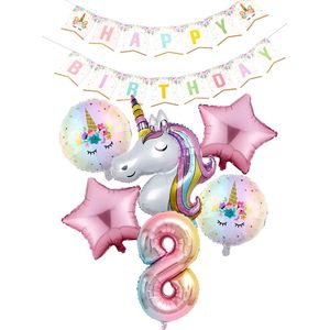 * Snoes * Cijfer 8 ballon Unicorn Plus Pack * Eenhoorn Licht Roze * DIY Slinger* Set van 7 * Grotere Ballonnen en DIY Slinger * Unicorn Licht 8 * Eerste verjaardag * Hoera 8 Jaar * Birthday * Ballon Cijfer 8