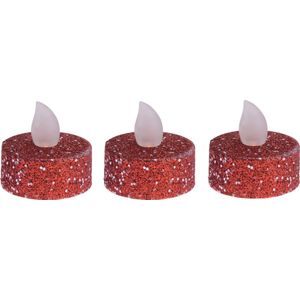 Ambiance Light LED waxinelichtjes/theelichtjes - 6x st - rood glitter - Kerstversiering/kerstdecoratie