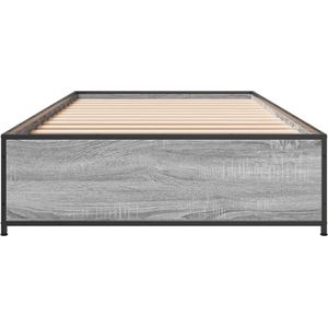 vidaXL - Bedframe - bewerkt - hout - en - metaal - grijs - sonoma - eiken - 100x200 - cm