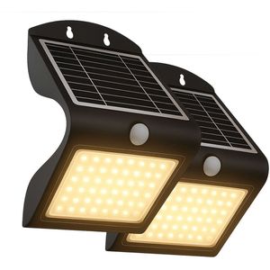 FlinQ Atalanta 2-PACK - Solar Wandlamp Buiten - Buitenlamp op Zonne Energie met Bewegingssensor - LED Tuinverlichting met Dag en Nacht Sensor - Buitenverlichting - Zwart