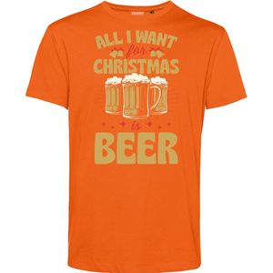 T-shirt All I Want For Christmas Is Beer | Foute Kersttrui Dames Heren | Kerstcadeau | Kerstpakket | Oranje | maat S