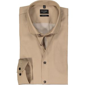 OLYMP No. 6 Six super slim fit overhemd - mouwlengte 7 - structuur - beige - Maat: 38 - Strijkvriendelijk - Boordmaat: 38