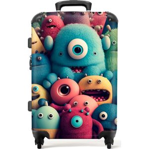 NoBoringSuitcases.com - Kinderkoffer - Monster - Design - Kind - Jongens - Reiskoffer kinderen - 20 kg bagage - Hardcase koffer - Lichtgewicht - TSA slot - 66 cm - Koffer meisjes - Trolley op wieltjes - 60 liter - Grote koffer