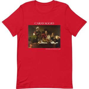 Caravaggio 'Het Avondmaal in Emmaüs' (""Supper at Emmaus"") Beroemd Schilderij T-Shirt | Unisex Klassiek Kunst T-shirt | Rood | M