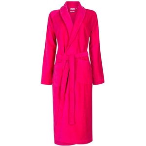 Dames badjas fuchsia roze - velours katoen - sjaalkraag - maat 3XL