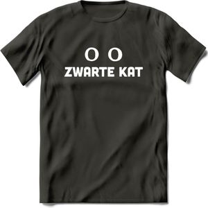 Zwarte Kat - Katten T-Shirt Kleding Cadeau | Dames - Heren - Unisex | Dieren shirt | Grappig Verjaardag kado | Tshirt Met Print | - Donker Grijs - M