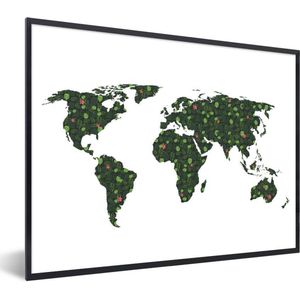 Fotolijst incl. Poster - Wereldkaart - Groen - Bladeren - 80x60 cm - Posterlijst