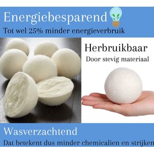 6x Energiebesparende Wasdroger ballen van wol - Wasbol anti pluis - Drogerballen voor wasmachine - Wasverzachtende Droogballen - Wasbol - Wasdrogerballen - Wasbollen - Droogballen voor droogtrommel - Wasballen voor wasmachine -