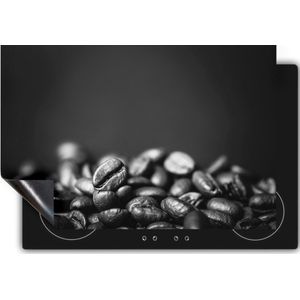 Chefcare Inductie Beschermer Koffie Bonen op een Zwart Achtergrond - Zwart Wit - 60x50 cm - Afdekplaat Inductie - Kookplaat Beschermer - Inductie Mat