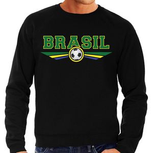 Brazilie / Brasil landen / voetbal sweater met wapen in de kleuren van de Braziliaanse vlag - zwart - heren - Brazilie landen trui / kleding - EK / WK / voetbal sweater M