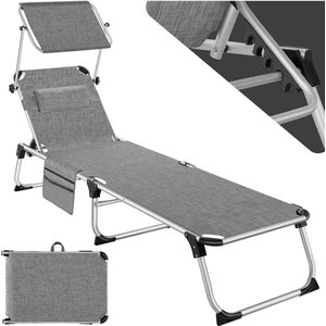 tectake® - ligstoel ligbed zonnebed - aluminium - grijs - met kussen en zijvak