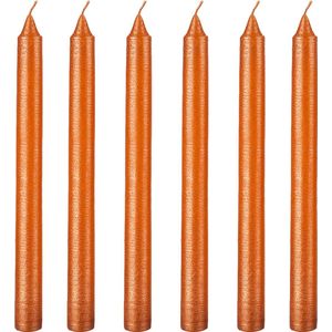 Set van 6 metallic oranje kaarsen H25