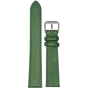 Horlogeband-horlogebandje-12mm-groen -croco-lizard print-echt leer-plat-zilverkleurige gesp-leer-12 mm