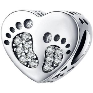 Voetjes hart bedel zirconia | heart bead | Zilverana | geschikt voor alle bekende merken | 925 zilver | moederdag