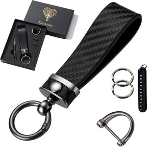 Luxe Leren & Metaal Sleutelhanger voor Volwassenen - Auto Sleutelhouder - Keychain met Karabijnhaak, Musketonhaak en Sleutelringen - Autosleutel voor Vrouwen, Mannen, Dames - Karabijnsluiting Sleutel hanger - Auto Accessoires -In Cadeau/Geschenk Doos