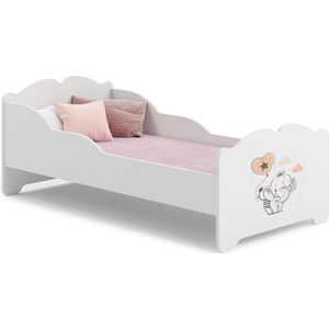 Kinderbed Anna 140x70 met grafische elementen voor kinderen en een matras met lattenbodem