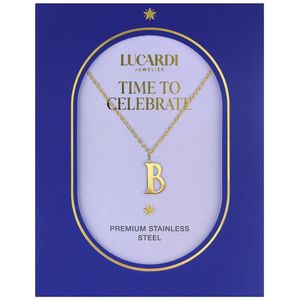 Lucardi Dames Stalen goldplated ketting letter B - Ketting - Staal - Goudkleurig - 47 cm