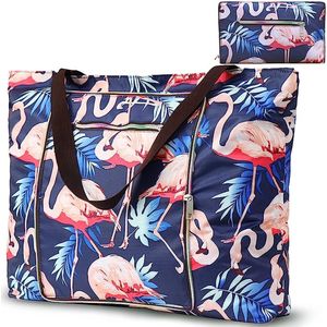 Flamingo Strandtas XXL familie, grote opvouwbare strandtas met ritssluiting, waterdichte strandtas voor strand, reizen, zwembad, winkelen