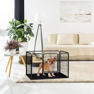 Puppyren maat XL met bodem, box voor kleine honden, konijnen en puppy's, 90 x 125 x 78 cm, zwart