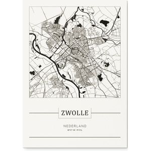 Stadskaart Zwolle - Plattegrond Zwolle – city map – Forex muurdecoratie 30 x 40 cm