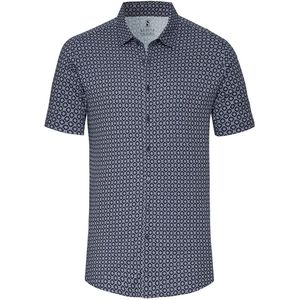 Desoto - Short Sleeve Jersey Overhemd Print Navy - Heren - Maat 3XL - Slim-fit