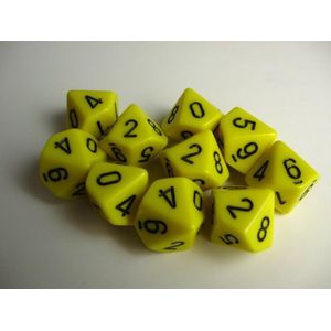 Chessex Opaque Geel/Zwart D10 Dobbelsteen Set (10 stuks)