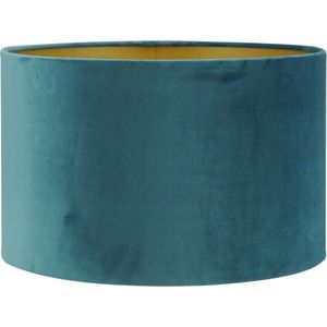 Lampenkap Cilinder - 40x40x25cm - San Remo blauw velours - gouden binnenkant