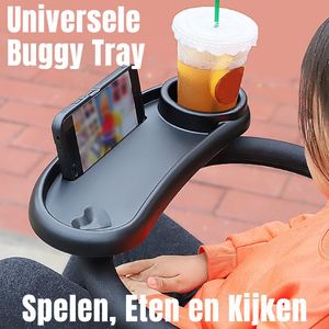 Allernieuwste.nl® Buggy Tray UNIVERSEEL Maaltijdbakje Speeltafeltje met Mobiele Telefoon Sleuf Kinderwagen Tafel - 36 x 14.5 cm - Zwart