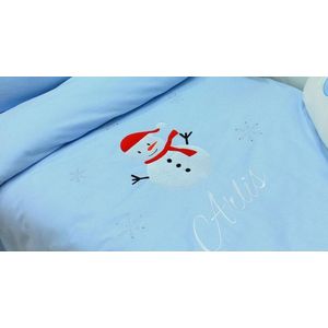 Gepersonaliseerde geborduurde blauwe dekbedovertrek voor kinderen met kerstthema 110x160 cm/Personalized embroidered blue duvet cover for children with Christmas theme110x160cm