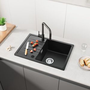 CECIPA Granieten spoelbak 65×45cm - Spoelbakken Keuken - Wasbak met waterafvoersysteem