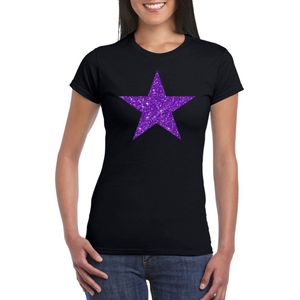 Toppers Zwart t-shirt ster met paarse glitters dames - Themafeest/feest kleding S