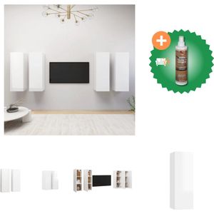 vidaXL Tv-meubelen 4 st 30-5x30x90 cm spaanplaat hoogglans wit - Kast - Inclusief Houtreiniger en verfrisser