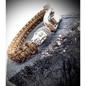 Paracord Armband met 925 Zilveren 3D Buddha Bedel (Spacer) van 12 gram Zilver, Stainless Steel (RVS) slot verstelbaar in 3 maten .