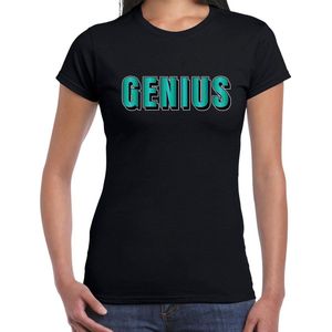 Genius t-shirt zwart met blauwe/groene letters voor dames - fun tekst shirts / grappige t-shirts XXL