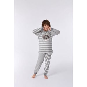 Woody pyjama jongens/heren - gebroken wit-grijs gestreept - wasbeer - 212-1-PLD-Z/952 - maat S