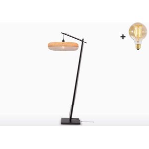 GOOD&MOJO Vloerlamp Palawan - Bamboe Zwart/Naturel - Ø77cm - Scandinavisch,Bohemian - Staande lamp voor Woonkamer - Slaapkamer