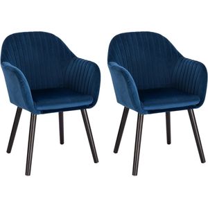 BukkitBow - Moderne Eetkamerstoelen Velvet met Hoge Rugleuning en Gestreept Sierpatroon (44CM Zithoogte) - Set 2 Stuks - Blauw