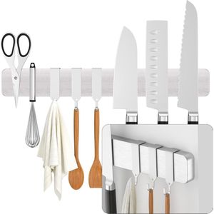Magneetstrip, mes, zelfklevend, 30 cm, met 3 haken, extreem zelfklevend, magneetstrip om te plakken of te boren, voor keuken, kantoor, werkplaats