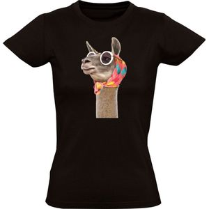 Lama met hoofdoek en bril Dames T-shirt - dieren - zomer - mode - zomer - warm - heet - grappig