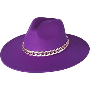 Fedora hoed - Paars - hoofdmode - chain - ketting - alle seizoenen - trendy