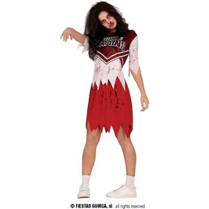 Guirca - Cheerleader Kostuum - Zombie Brains Highschool Student - Vrouw - Rood, Wit / Beige - Maat 42-44 - Halloween - Verkleedkleding