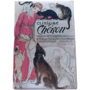 Koelkast magneet  Affiche Clinique Cheron met poezen en honden, affiche dierenkliniek Parijs