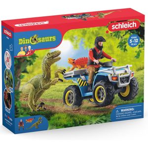 schleich DINOSAURUS Speelfigurenset - Vlucht op de quad voor Velociraptor - Kinderspeelgoed - 4 tot 10 jaar - 5 Onderdelen - 41466