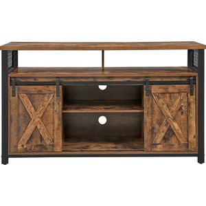 Calais Tv-meubel - tv-meubel met 2 schuifdeuren - tv-plank voor tv's tot 60 inch - tv-meubel met verstelbare planken - industrieel design - vintage bruin-zwart