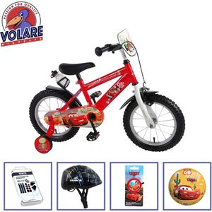 Volare Kinderfiets Disney Cars - 14 inch - Met bidonhouder - Inclusief fietshelm + accessoires