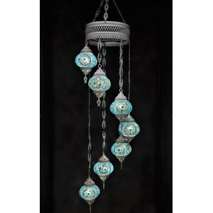 Hanglamp multicolour glas blauw mozaïek Oosterse lamp kroonluchter Crèmewit 7 bollen