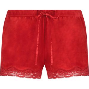 Hunkemöller Dames Nachtmode Shorts Velours Lace - Rood - maat S
